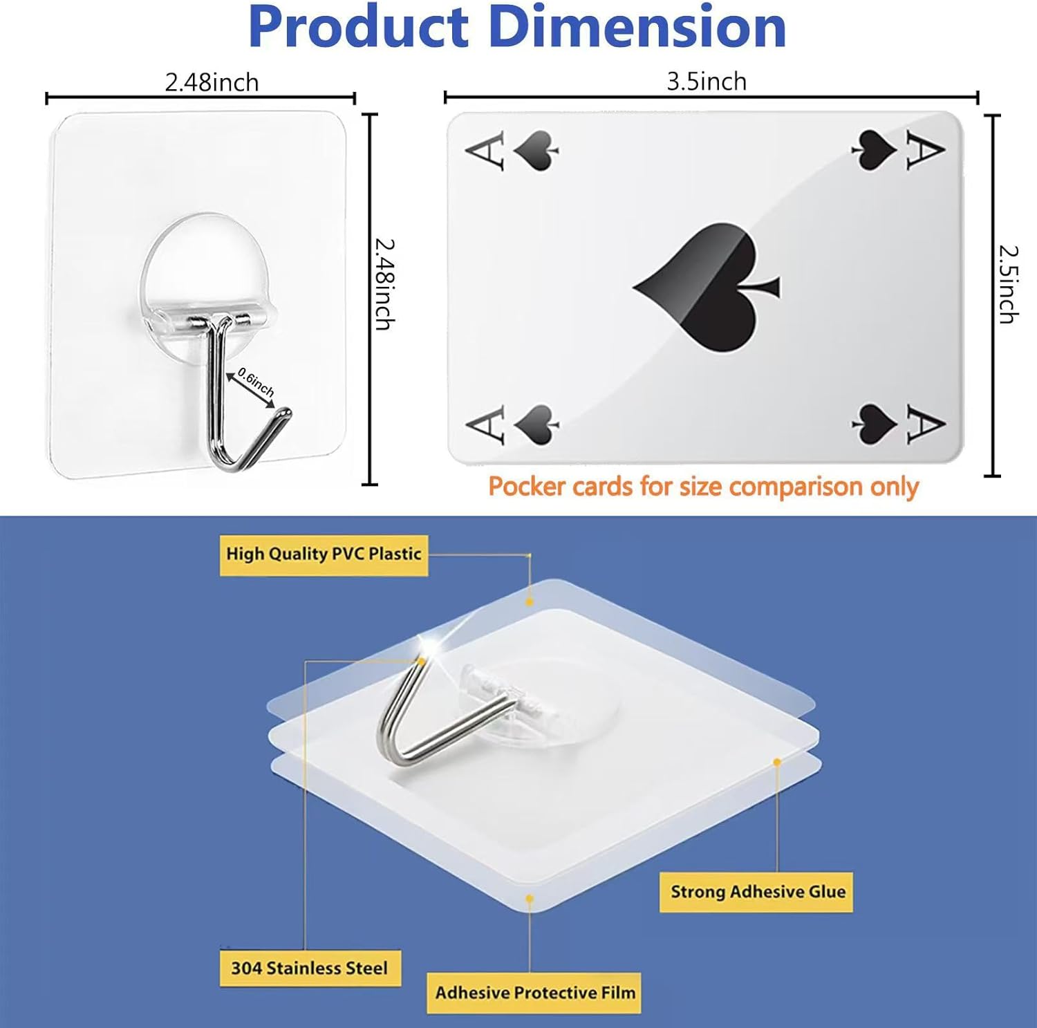 JINSHUNFA Adhesive Wall Hooks 13LB Heavy Duty No Drill Transparent Waterproof Hooks for Bathroom Kitchen Towel Coat 12 Pack - Image 3