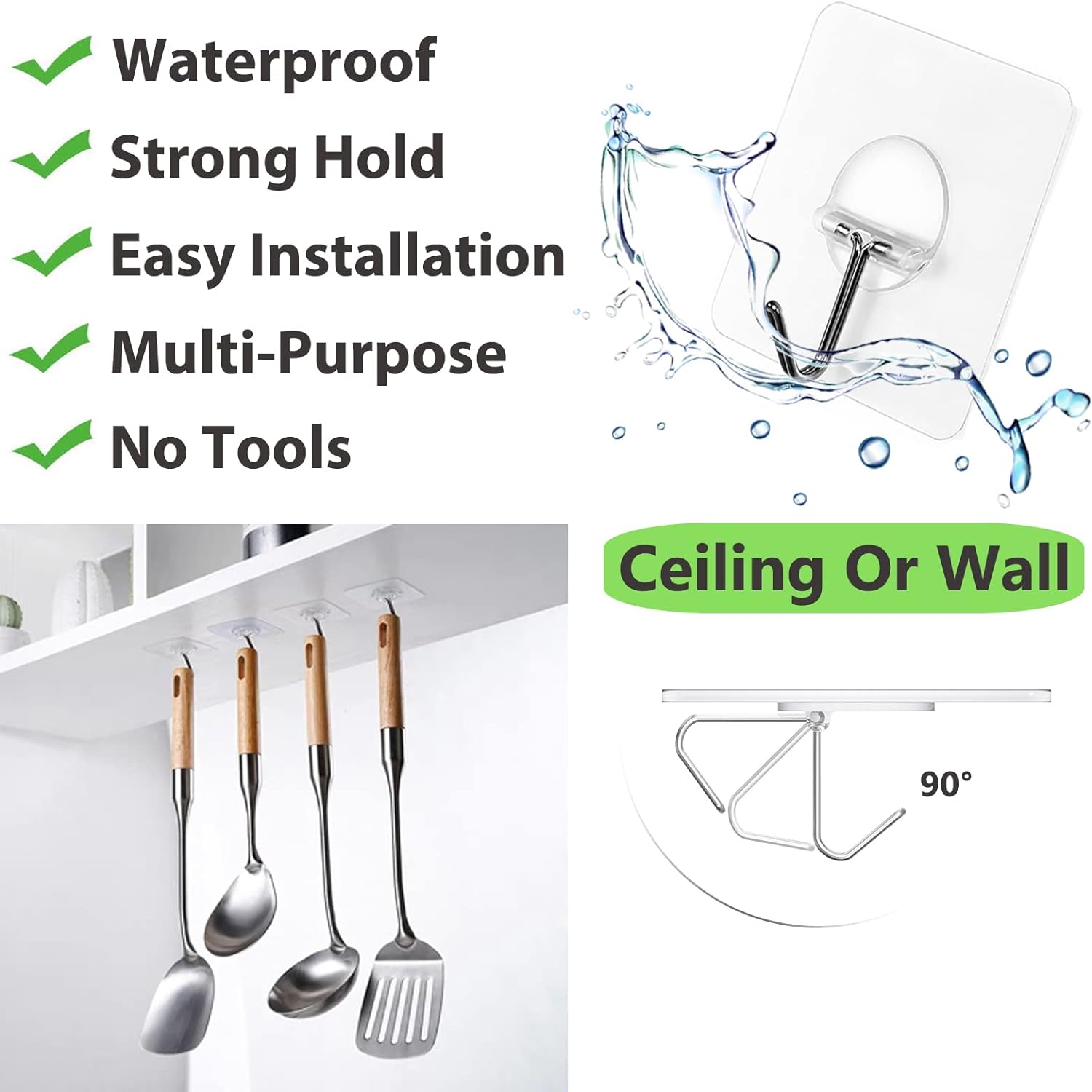 JINSHUNFA Adhesive Wall Hooks 13LB Heavy Duty No Drill Transparent Waterproof Hooks for Bathroom Kitchen Towel Coat 12 Pack - Image 2