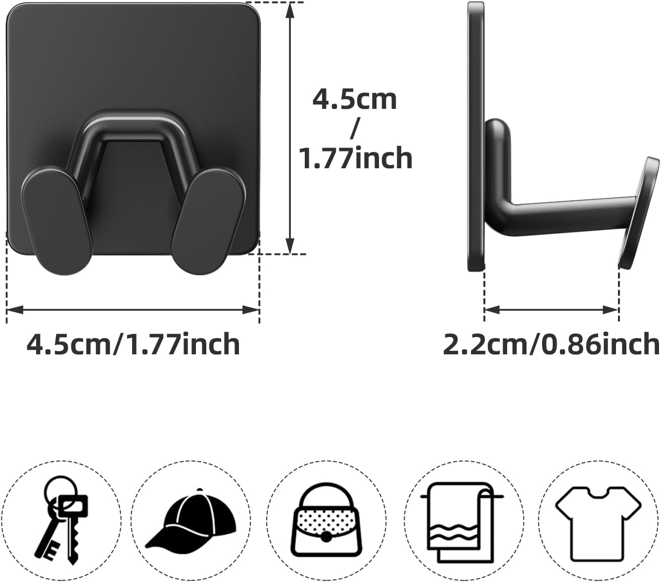 Adhesive Shower Hooks for Inside - Extra Sticky Stainless. Razor Holder Shower Accessories. Wall Mounted Self-Adhesive Double Hooks for Razor. Loofah. Towel. Shaver. Coat. Key. Matt Black. 4-Pack - Image 4