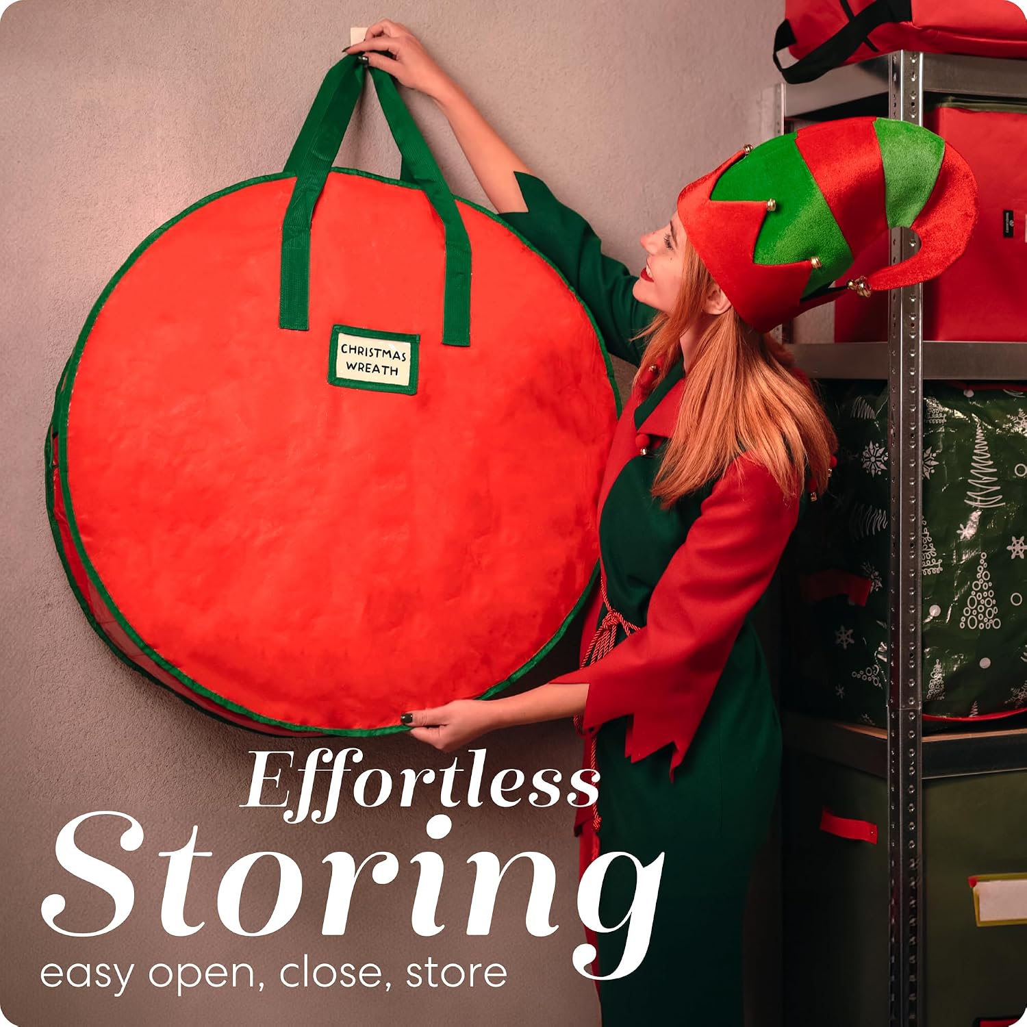 Handy Laundry Christmas Wreath Storage Container – 30 Inch Durable Tarp Storage Bag with Zipper & Reinforced Handles. Holiday Décor Organizer for Wreaths. Garlands & Seasonal Decorations. Green - Image 8