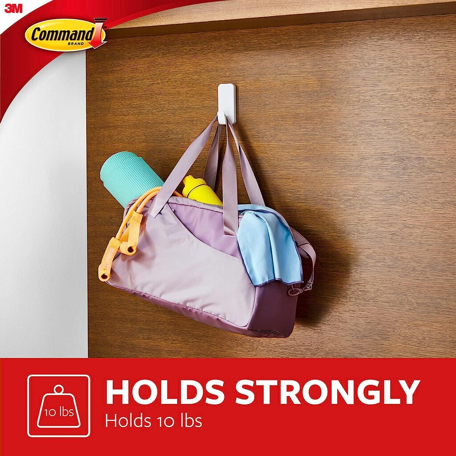 Command 10 lb XL Heavyweight Hook. 2 Wall Hooks and 6 Strips. Damage-Free Hanging with Adhesive. Heavy Duty Hanging Great for Back to School Dorm Organizers - Image 4